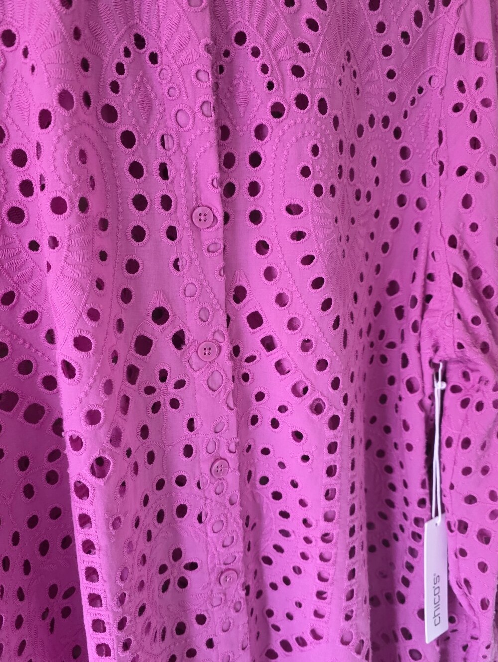 NWT Chico’s L Boho Romantic Resortwear Orchid Pink Eyelet Balloon Sleeve Blouse - Picture 8 of 16
